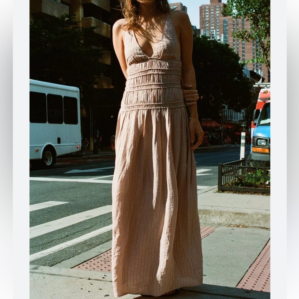 Zara Blogger Favorite Gauze Pastel Blush Pink Texture Maxi Dress. L Smocked